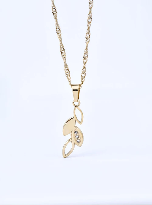 Naszyjnik listki, kryształki, stal pozłacana S309481Z00