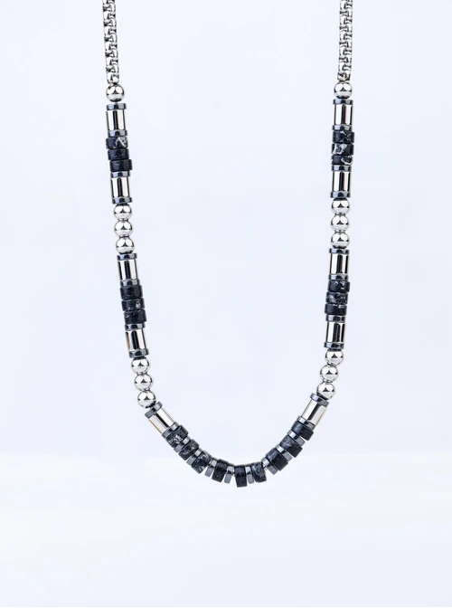 Naszyjnik męski, Jaspis Zebra, stal S309327S00