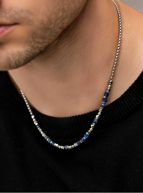 Naszyjnik męski, Lapis Lazuli, stal S309326S00