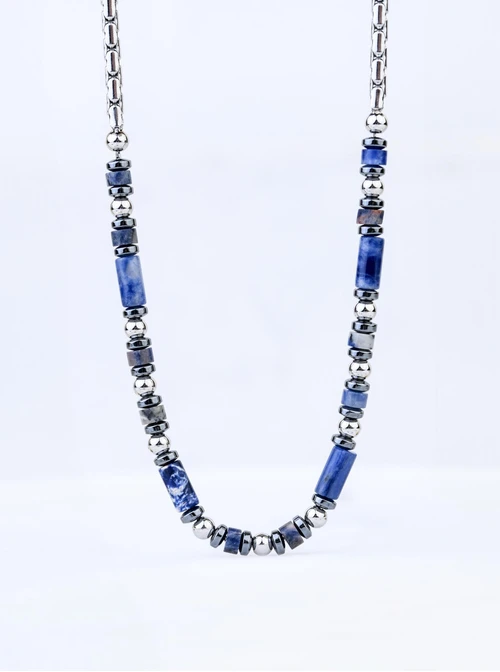 Naszyjnik męski, Sodalit, stal S309328S00