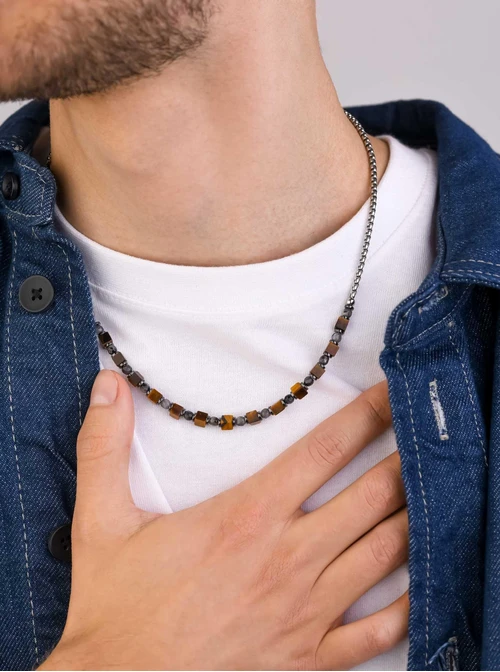 Naszyjnik męski, Tygrysie Oko, stal S309329S00