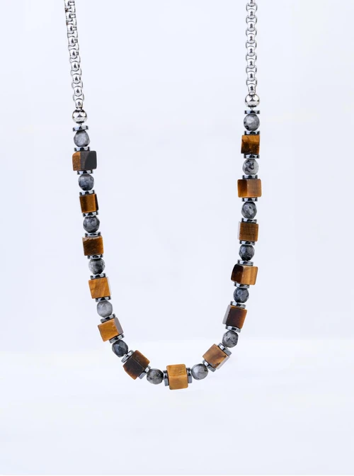 Naszyjnik męski, Tygrysie Oko, stal S309329S00