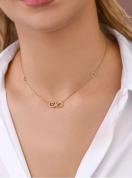 Naszyjnik nieskończoność, serduszka, stal pozłacana S308316Z00