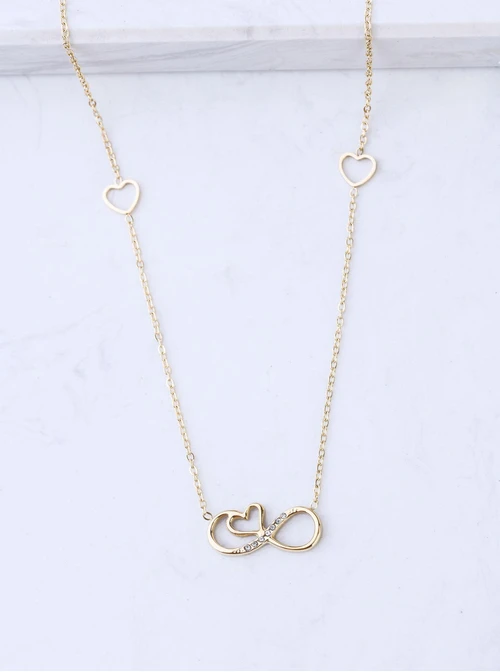 Naszyjnik nieskończoność, serduszka, stal pozłacana S308316Z00