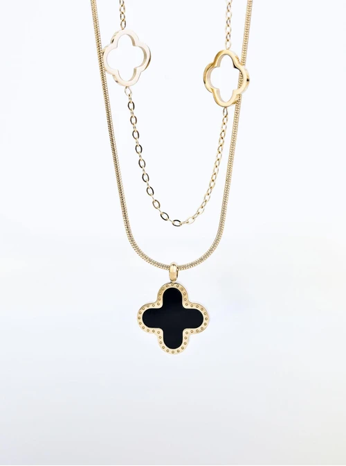 Naszyjnik podwójny, koniczynki, stal pozłacana S309515Z00