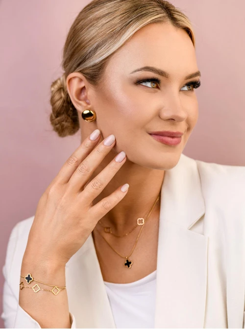 Naszyjnik podwójny, koniczynki, stal pozłacana S309515Z00