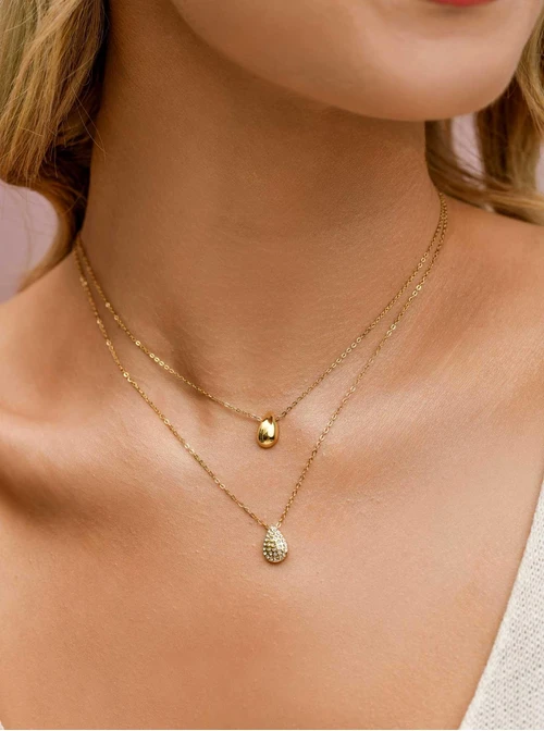 Naszyjnik podwójny, kropelki, stal pozłacana S309489Z00