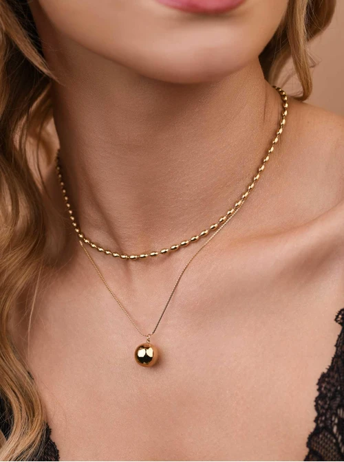 Naszyjnik podwójny kulka, stal pozłacana S309512Z00