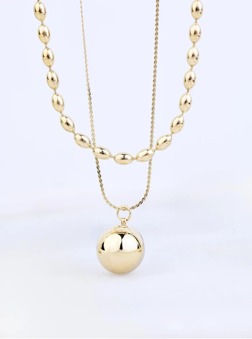 Naszyjnik podwójny kulka, stal pozłacana S309512Z00