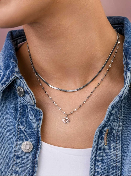 Naszyjnik podwójny kwiat lotosu, stal S309426S00