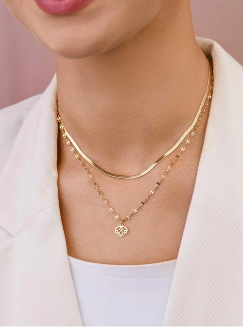 Naszyjnik podwójny, kwiat lotosu, stal pozłacana S309426Z00