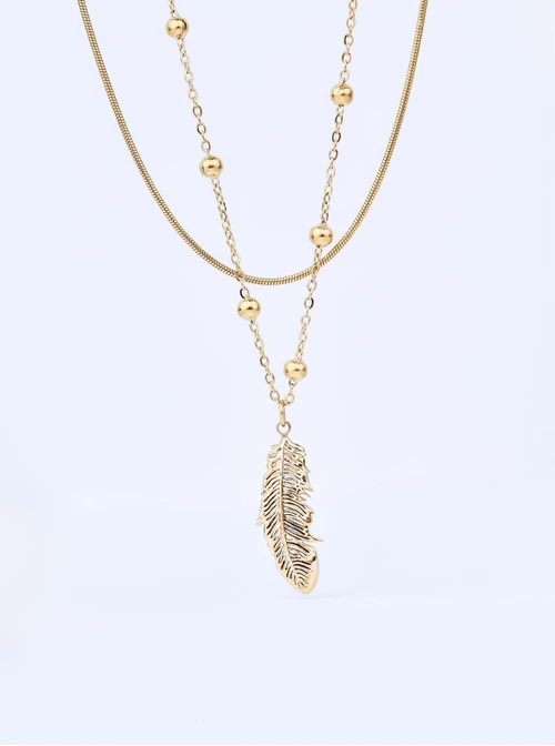 Naszyjnik podwójny, piórko, stal pozłacana S309468Z00