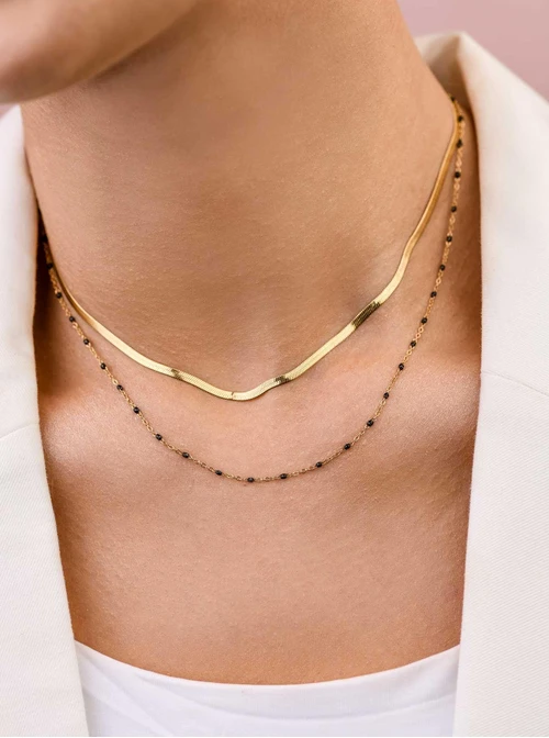 Naszyjnik podwójny żmijka, stal pozłacana S309494Z01