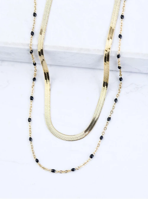 Naszyjnik podwójny żmijka, stal pozłacana S309494Z01