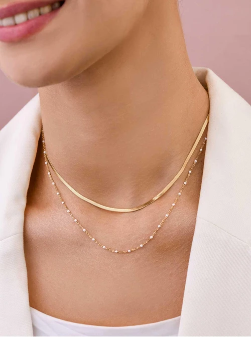 Naszyjnik podwójny żmijka, stal pozłacana S309494Z02