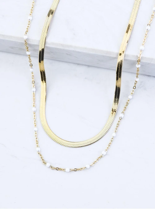 Naszyjnik podwójny żmijka, stal pozłacana S309494Z02