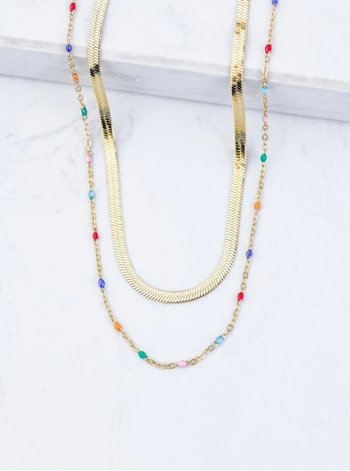 Naszyjnik podwójny żmijka, stal pozłacana S309494Z07