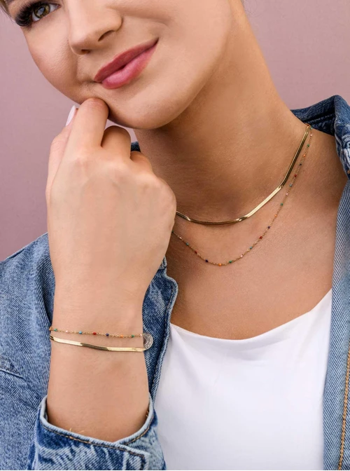 Naszyjnik podwójny żmijka, stal pozłacana S309494Z07