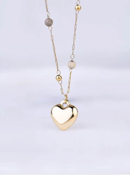 Naszyjnik serduszko, Agat, stal pozłacana S308414Z00