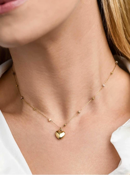 Naszyjnik serduszko, Agat, stal pozłacana S308414Z00