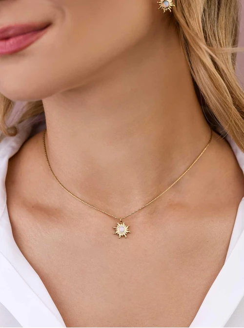 Naszyjnik słońce, Opal, stal pozłacana S309340Z00