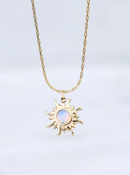 Naszyjnik słońce, Opal, stal pozłacana S309340Z00