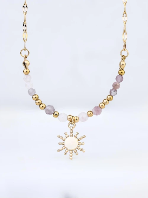 Naszyjnik słoneczko, Kunzyt, stal pozłacana S308830Z00