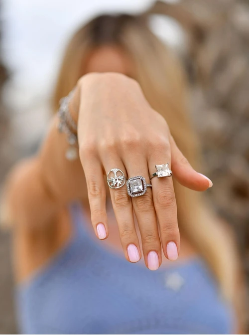 Pierścionek z kwadratowym kryształem, stal S404137S02