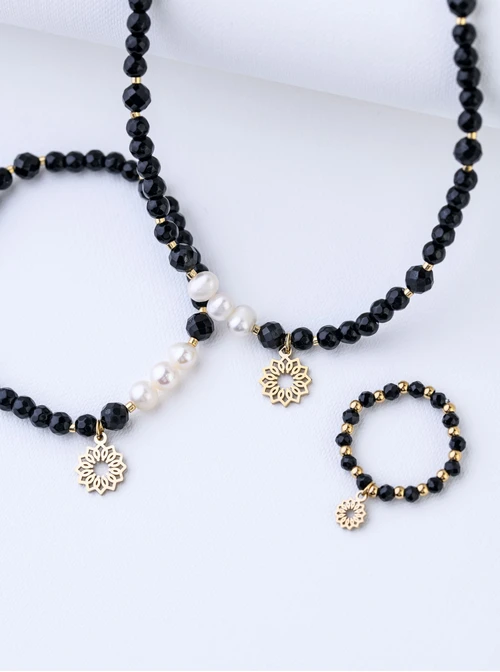 [Zestaw] Choker Rozeta Vezzi, Obsydian, stal pozłacana S309417Z01