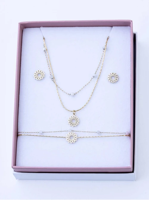 [Zestaw] Naszyjnik Rozeta Vezzi, Kamień Księżycowy, stal pozłacana S308387Z00