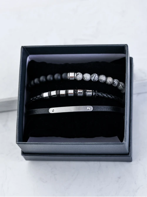 [Zestaw] Bransoletka męska, czarny, stal S109300S01