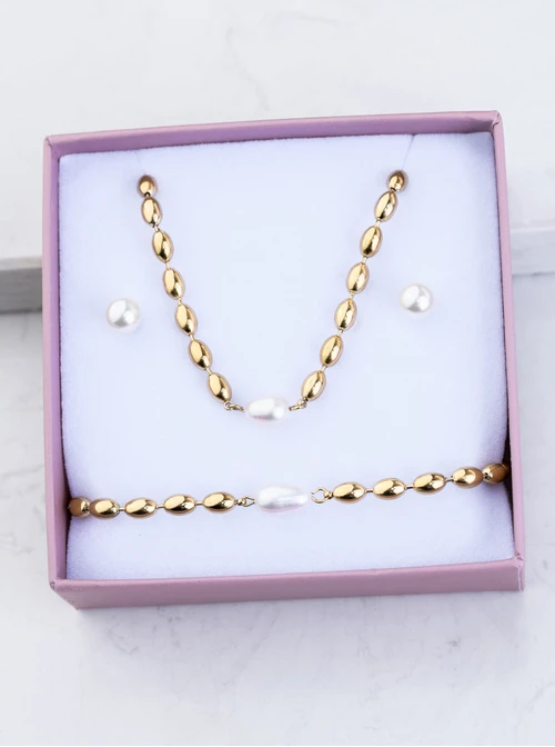 [Zestaw] Naszyjnik z perłą rzeczną, złoty S307770Z02
