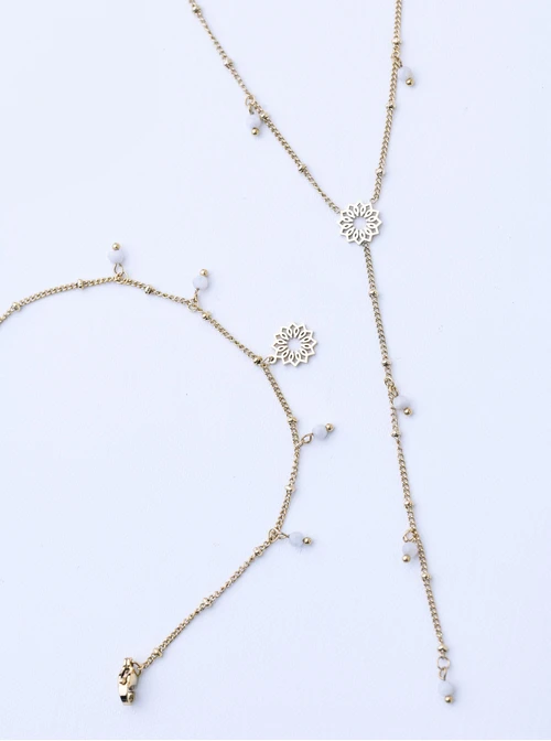 [Zestaw] Naszyjnik krawatka, Rozeta Vezzi, Moonstone, stal pozłacana S308342Z00