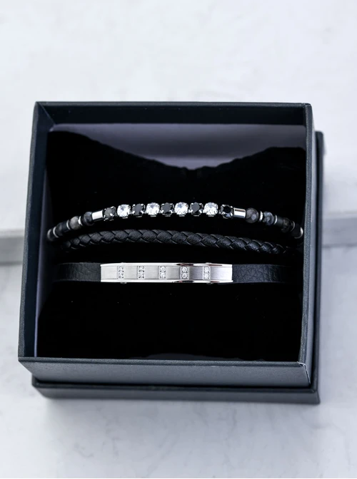 [Zestaw] Bransoletka męska, czarny, stal S109299S01