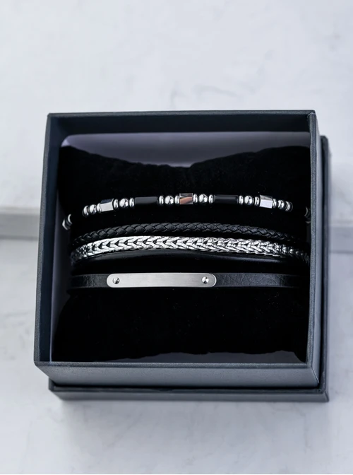 [Zestaw] Bransoletka męska, czarny, stal S109309S01