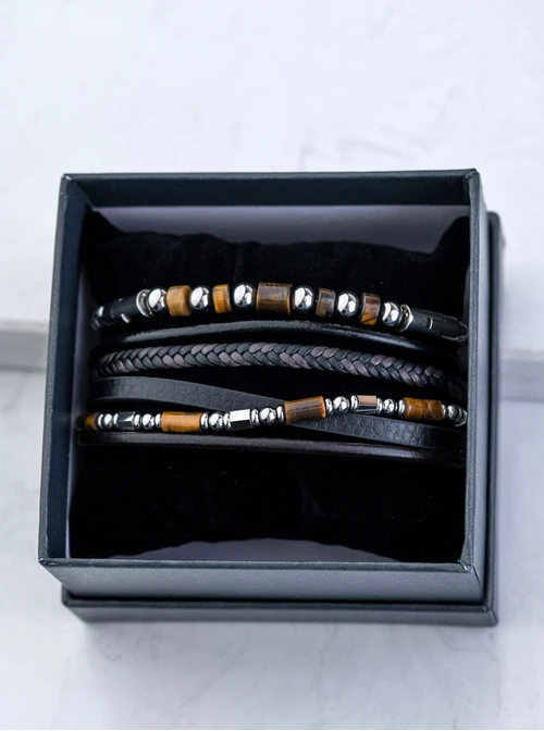 [Zestaw] Bransoletka męska, Tygrysie Oko, stal S109281S00