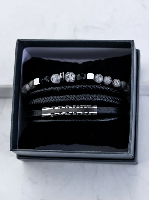 [Zestaw] Bransoletka męska, czarny, stal S109314S01