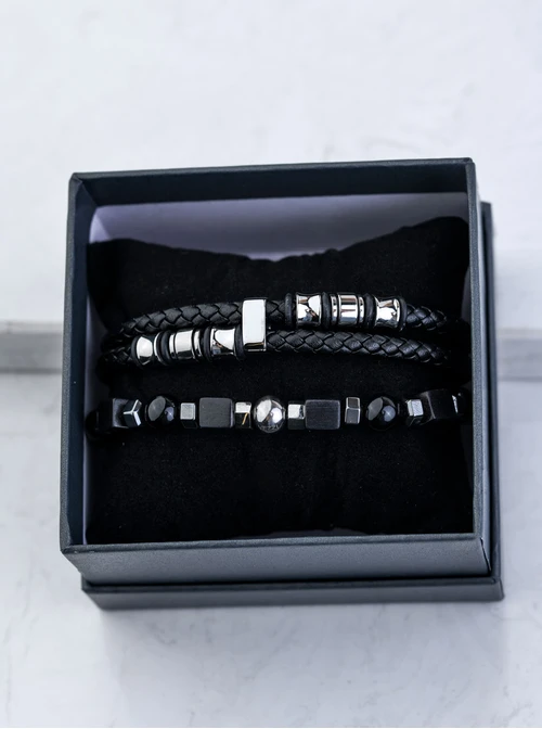 [Zestaw] Bransoleta męska, Obsydian, stal S109232S00