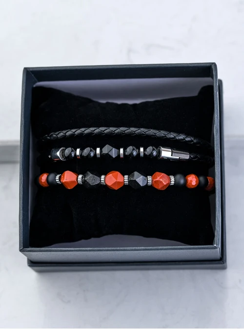 [Zestaw] Bransoletka męska, Onyks, Jaspis, stal S109255S00