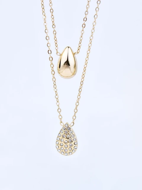 [Zestaw] Naszyjnik podwójny, kropelki, stal pozłacana S309489Z00