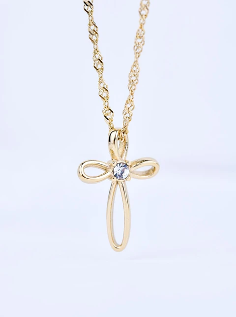 Naszyjnik Krzyżyk z kryształkiem, stal pozłacana S309568Z00