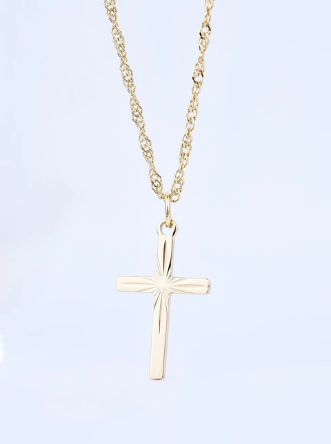 Naszyjnik frezowany krzyżyk, stal pozłacana  S309612Z00