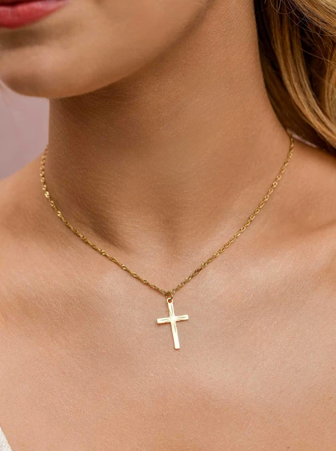 Naszyjnik frezowany krzyżyk, stal pozłacana  S309612Z00