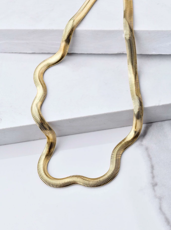 [Zestaw] Naszyjnik krawatka, kropelki, stal pozłacana S309875Z00