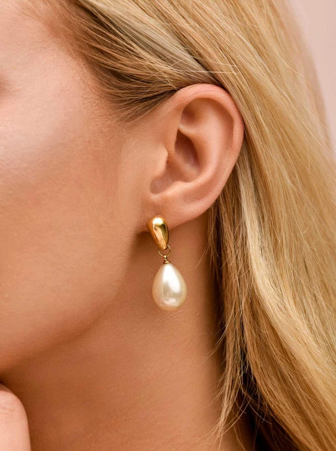 Kolczyki kropla, perła, stal pozłacana S209884Z02