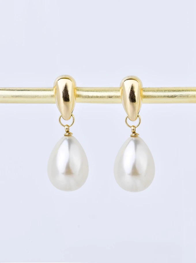 Kolczyki kropla, perła, stal pozłacana S209884Z02