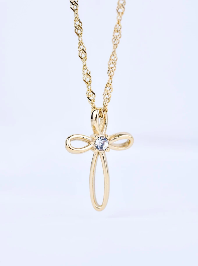 Naszyjnik Krzyżyk z kryształkiem, stal pozłacana S309568Z00