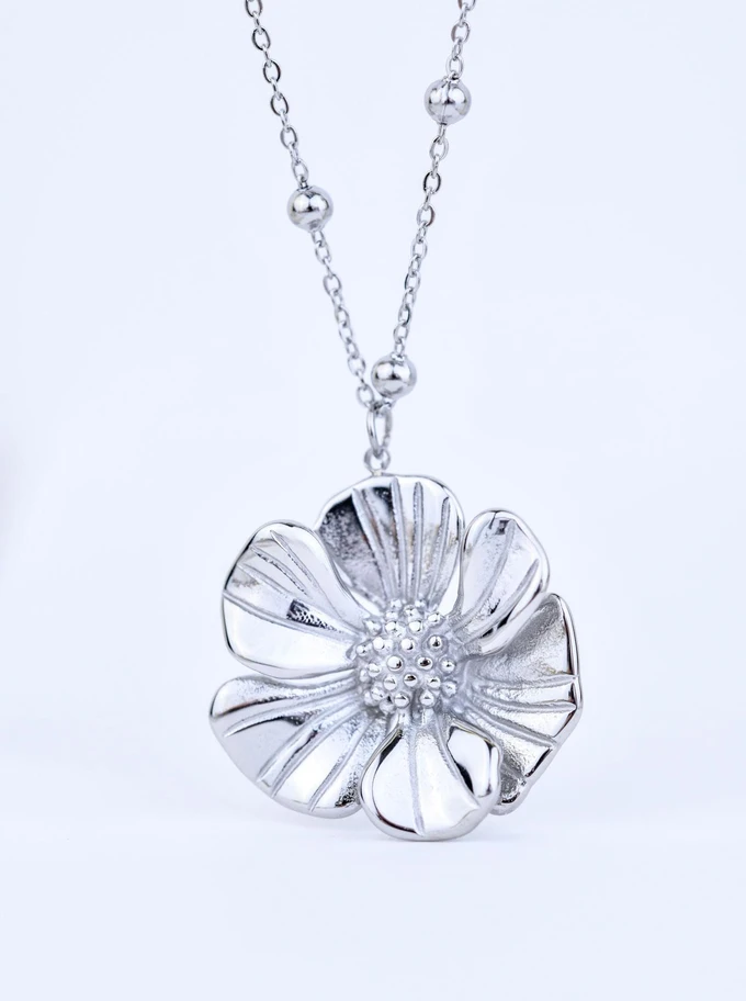 Naszyjnik długi, kwiat, stal S309648S00