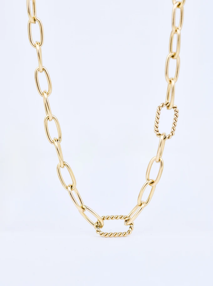 [Zestaw] Naszyjnik łańcuch, baza Charms, stal pozłacana S309856Z00