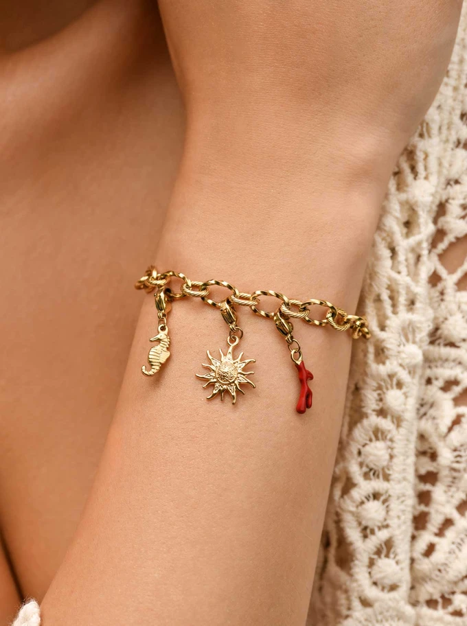 [Zestaw] Bransoletka łańcuch, baza Charms, stal pozłacana S109745Z00